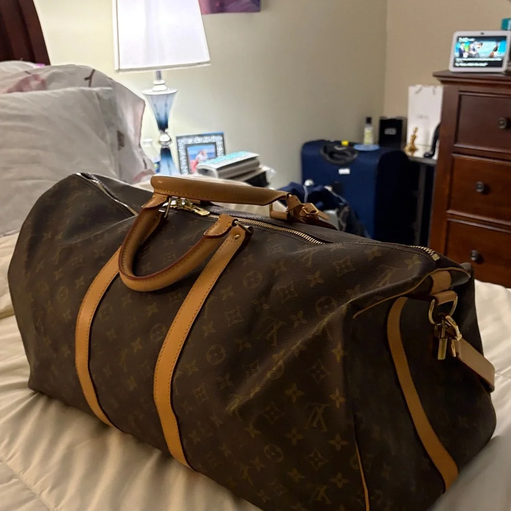 Louis Vuitton Monogram Canvas Travel Duffel in Brown with Tan Trim